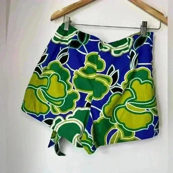 Zara Womens Blue Green Coastal Floral Wrap Euro Summer Preppy Prep Skort Medium - Picture 12 of 12